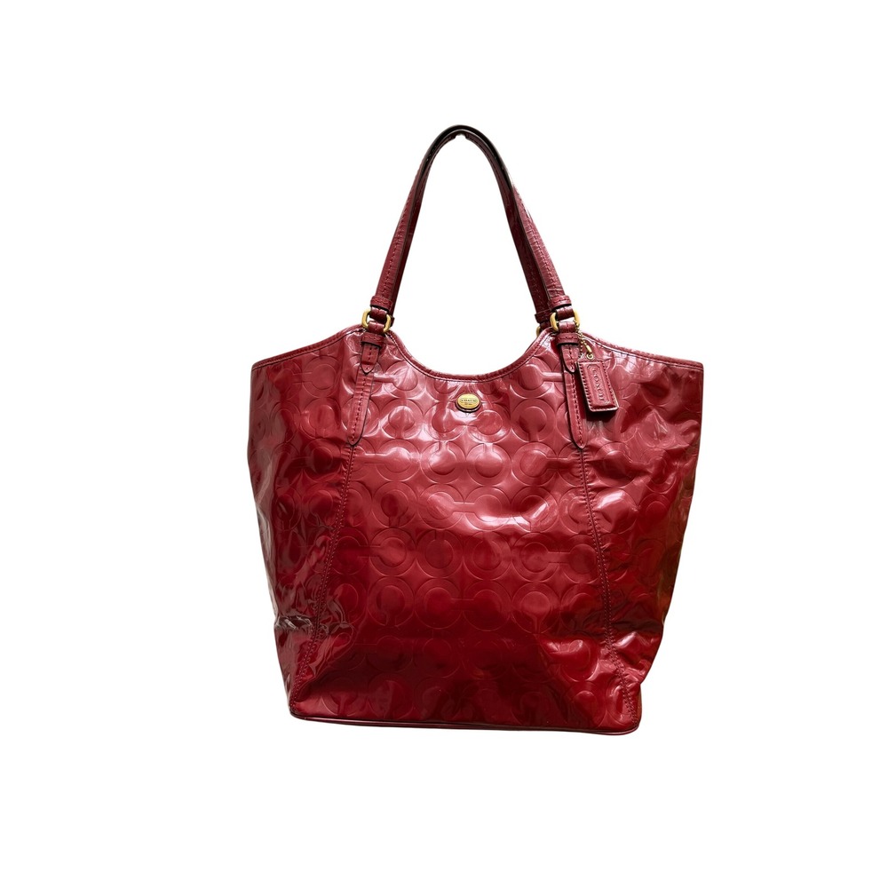 COACH F25703 Rare Peyton Op Art Embossed Patent Leather Tote Red